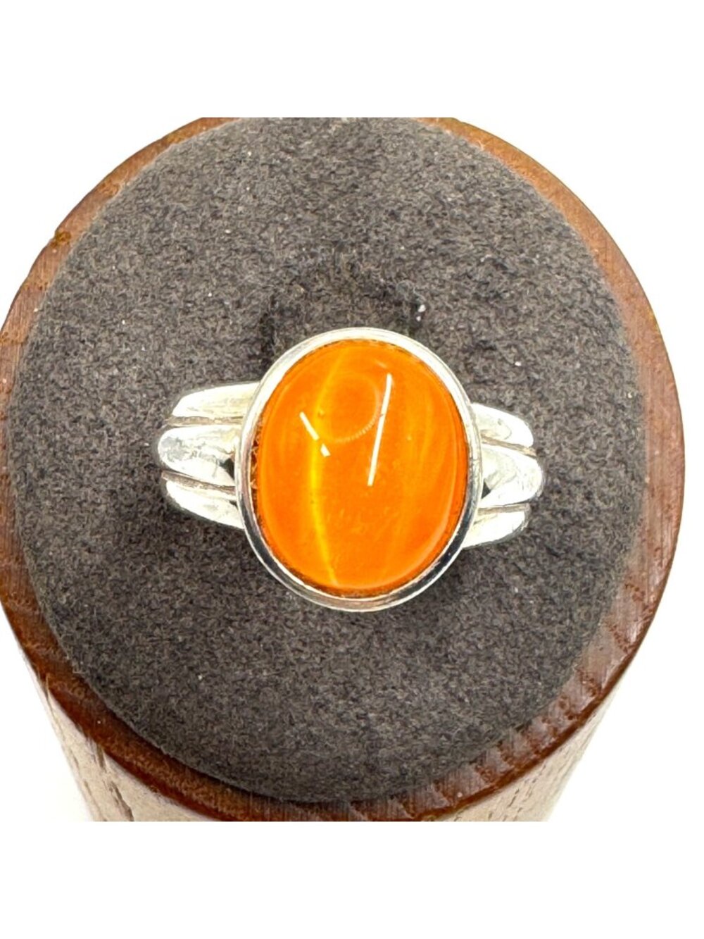 Orange Cat's Eye Cabochon Statement Ring 925 Sterling Silver Size 5.76